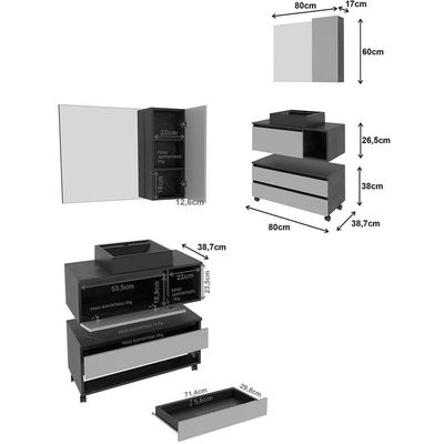 Kit Gabinete Balcão E Espelheira De Banheiro Marina Mármore Branco