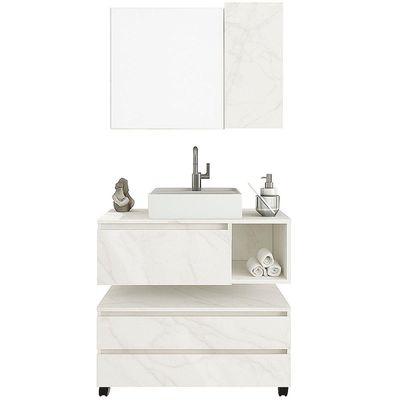 Kit Gabinete Balcão E Espelheira De Banheiro Marina Mármore Branco