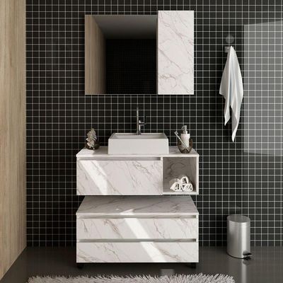 Kit Gabinete Balcão E Espelheira De Banheiro Marina Mármore Branco