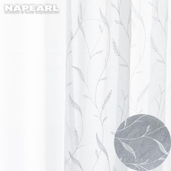 1 PC NAPEARL Cortina Branca Transparente para Sala de Estar com Bordado Largura 100cm x Comprimento 130cm