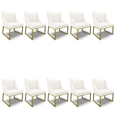 Cadeira Sala de Jantar Industrial Dourado kit 10 Liz Sintético D03 - D'Rossi Branco