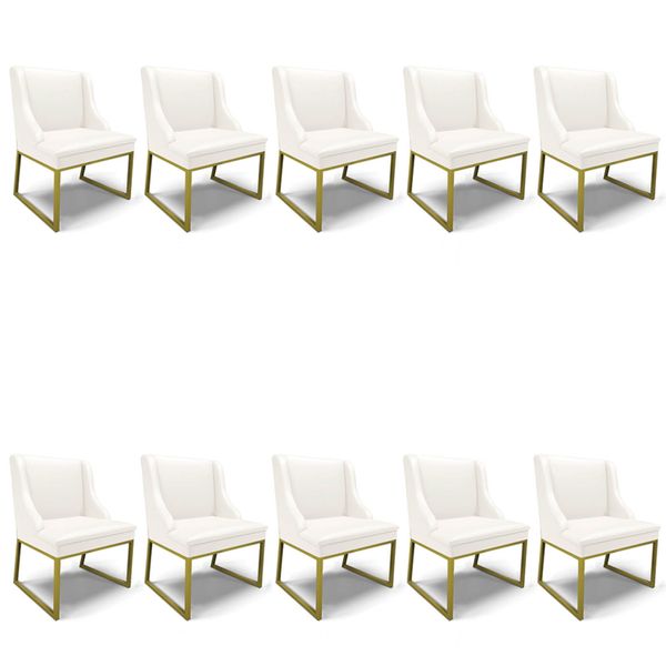 Cadeira Sala de Jantar Industrial Dourado kit 10 Liz Sintético D03 - D'Rossi Branco