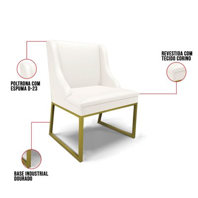 Cadeira Sala de Jantar Industrial Dourado kit 10 Liz Sintético D03 - D'Rossi Branco