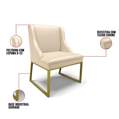 Cadeira Sala de Jantar Industrial Dourado kit 10 Liz Sintético D03 - D'Rossi Branco