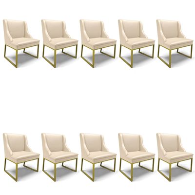 Cadeira Sala de Jantar Industrial Dourado kit 10 Liz Sintético D03 - D'Rossi Branco