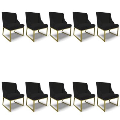 Cadeira Sala de Jantar Industrial Dourado kit 8 Liz Linho D03 - D'Rossi Preto