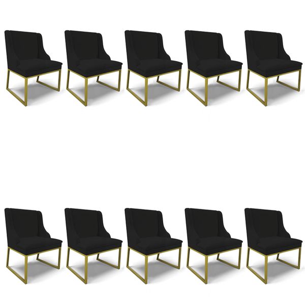 Cadeira Sala de Jantar Industrial Dourado kit 8 Liz Linho D03 - D'Rossi Preto