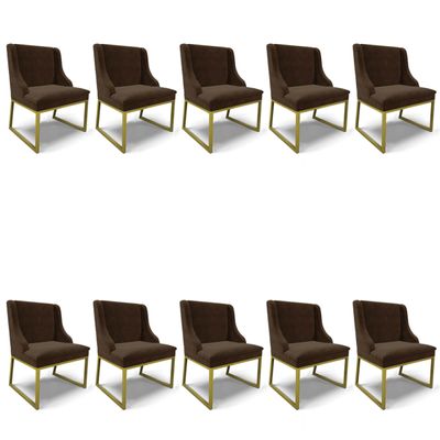 Cadeira Sala de Jantar Industrial Dourado Kit 10 Liz Suede D03 - D'Rossi Marrom