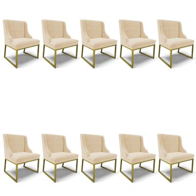 Cadeira Sala de Jantar Industrial Dourado Kit 10 Liz Suede D03 - D'Rossi Marrom