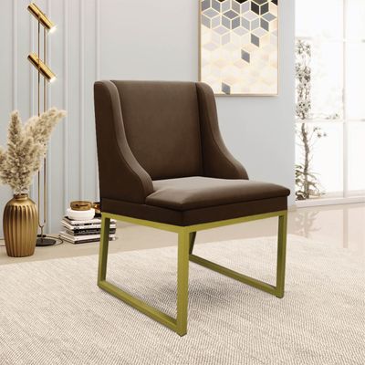 Cadeira Sala de Jantar Industrial Dourado Kit 10 Liz Suede D03 - D'Rossi Marrom