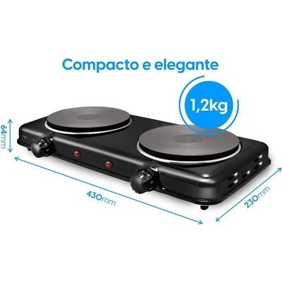 Fogão Elétrico De Mesa 2 Pratos 2000W FG02 Double Cook Preto Elgin 110V