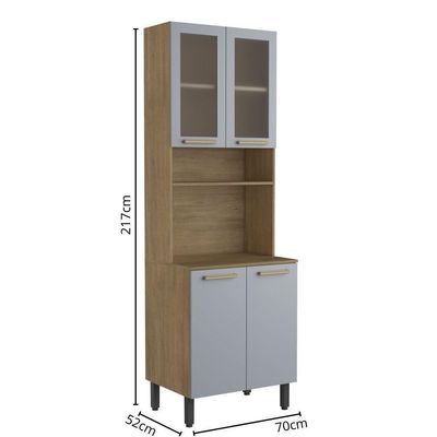 Cozinha Compacta 4 Portas 2 De Vidro Grey Sky Axé Bertolini Cinza/carvalho