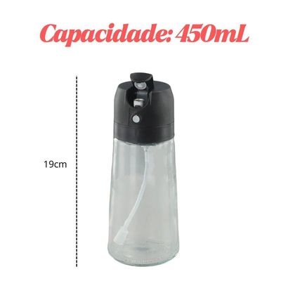 Kit 2 Porta Azeite Vinagre Shoyu Borrifador Vidro 450ml Prático Galheteiro Suporte Azeite