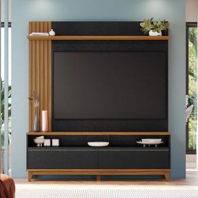 Home Nt1335 163cm Lateral Ripado Para Tv Até 65 Pol Notável Preto Tx- Freijó Trend