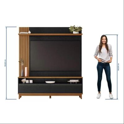 Home Nt1335 163cm Lateral Ripado Para Tv Até 65 Pol Notável Preto Tx- Freijó Trend