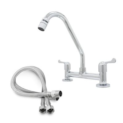 Torneira Misturador Cozinha Metal Bancada Mesa + 2 Engates íveis Malha Aço