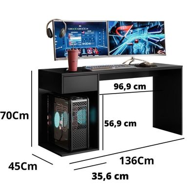 Mesa Gamer Jogos Start - Mdp 1 Porta E 1 Gaveta Preto - Movelove Preto Fosco