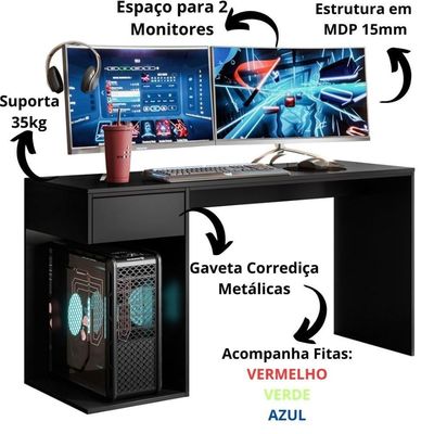 Mesa Gamer Jogos Start - Mdp 1 Porta E 1 Gaveta Preto - Movelove Preto Fosco