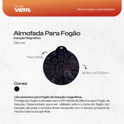 Almofada de Silicone Preta 21,5cm Para Fogão De Indução Magnética