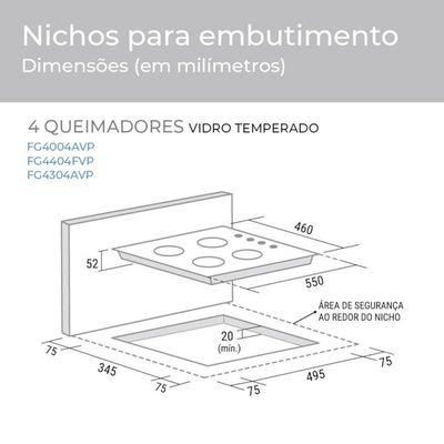 Fogão De Mesa Cooktop 4 Bocas Vidro Preto à Gás Fg4004avp Bivolt
