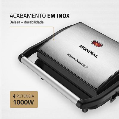Sanduicheira E Grill Mondial Press Antiaderente Preto Com Inox 220 V