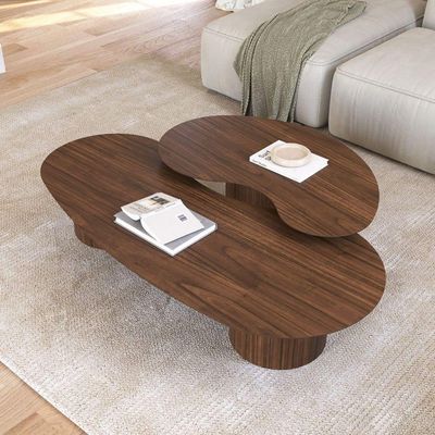 Conjunto Mesa De Centro Orgânica Lake Em Madeira Castanho