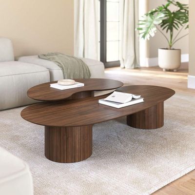 Conjunto Mesa De Centro Orgânica Lake Em Madeira Castanho