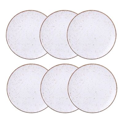 Jogo de Pratos Rasos Grande Rústico 6 Peças 28cm Porcelana Decorada Tramontina