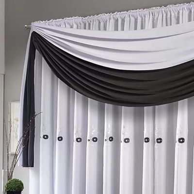 Cortina Combinada Voal Doha 300x250cm Branca detalhes Cinza