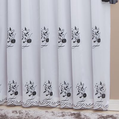 Cortina Combinada Voal Doha 300x250cm Branca detalhes Cinza