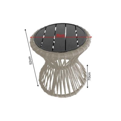 Mesa De Centro Sol Em Corda Náutica E Base Em Alumínio Preta 70cm Areia - Cor: Bege