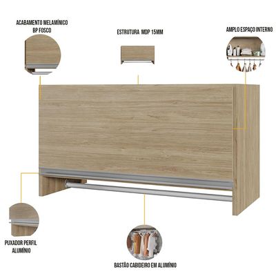 Kit 02 Armários Multiuso Aéreo Cabideiro Grécia L03 Castanho - Lyam