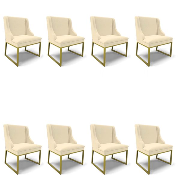 Cadeira Sala de Jantar Industrial Dourado kit 8 Liz Linho D03 - D'Rossi Bege