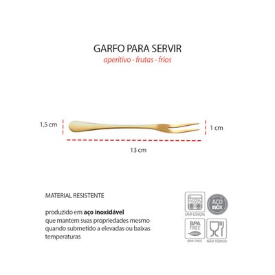 Garfo para Petiscos Frutas Sobremesa Garfinho Dourado Inox 50un