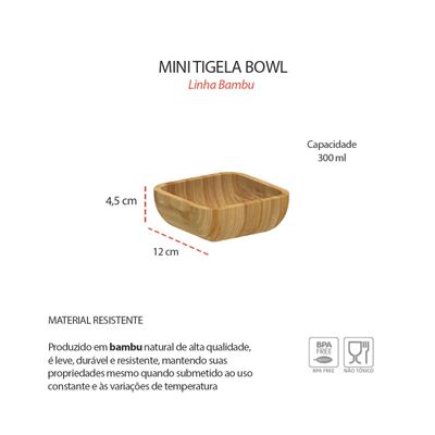 Tigela Bowl Mini Quadrado Bambu Bar Mesa Servir Petisco 12cm