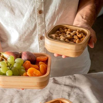 Tigela Bowl Mini Quadrado Bambu Bar Mesa Servir Petisco 12cm