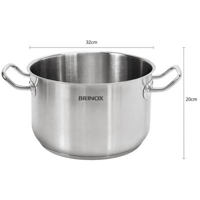Caçarola de Indução 32cm Profissional Aço Inox 15,2L Brinox Panela Alta Avulsa Cozinha