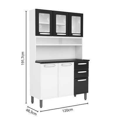 Cozinha Compacta 6 Ptas 2vid 2gav Pto Bco Evidence Bertolini Preto/branco