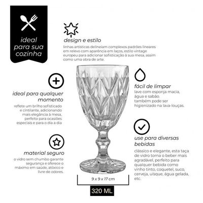 Taça para Agua Vidro Diamond Vitral Clear - Original
