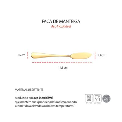 Faca para Manteiga Espatula Pate Geleia Aço Inox Dourado