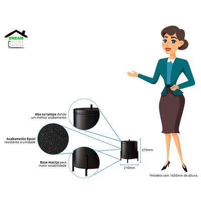Lixeira Para Banheiro e Cozinha Level Preto 6L - Dream Home