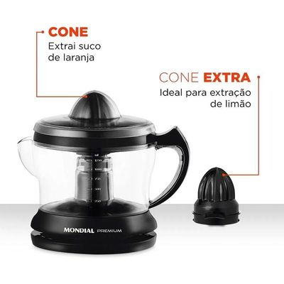 Espremedor De Frutas Premiun E-02 Mondial Com Dupla Rotação E Jarra 1,25 Litros Preto 220V