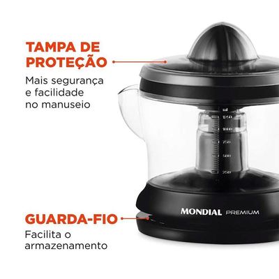 Espremedor De Frutas Premiun E-02 Mondial Com Dupla Rotação E Jarra 1,25 Litros Preto 220V