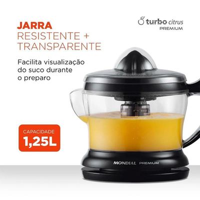Espremedor De Frutas Premiun E-02 Mondial Com Dupla Rotação E Jarra 1,25 Litros Preto 220V