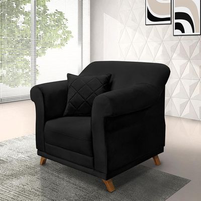 Kit 2 Poltronas Decorativas com 2 Almofadas Armstrong Suede Preto - Gran Belo