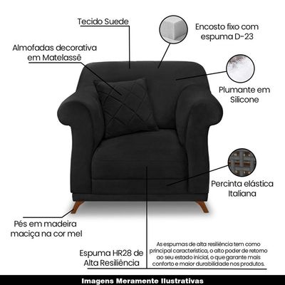 Kit 2 Poltronas Decorativas com 2 Almofadas Armstrong Suede Preto - Gran Belo
