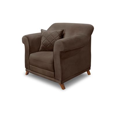 Poltrona Decorativa com 1 Almofada Armstrong Veludo Marrom  - Gran Belo