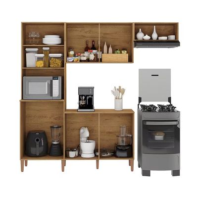 Cozinha Compacta Pop 197cm 5 Portas 1 Gaveta MDP 12mm Atualle Wood Madeirado/Reflecta