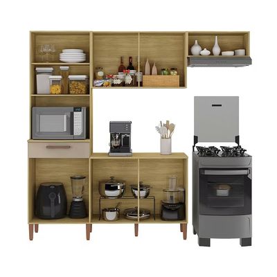 Cozinha Compacta Pop 197cm 5 Portas 1 Gaveta MDP 12mm Atualle Wood Madeirado/Reflecta