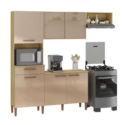Cozinha Compacta Pop 197cm 5 Portas 1 Gaveta MDP 12mm Atualle Wood Madeirado/Reflecta
